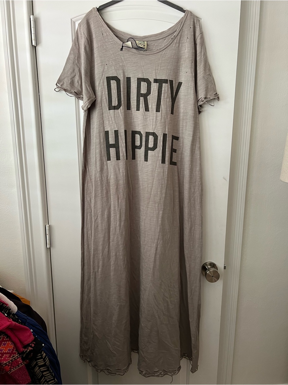 NWT Jaded Gypsy Dirty Hippie Maxi Dress Distressed Gray Taupe H